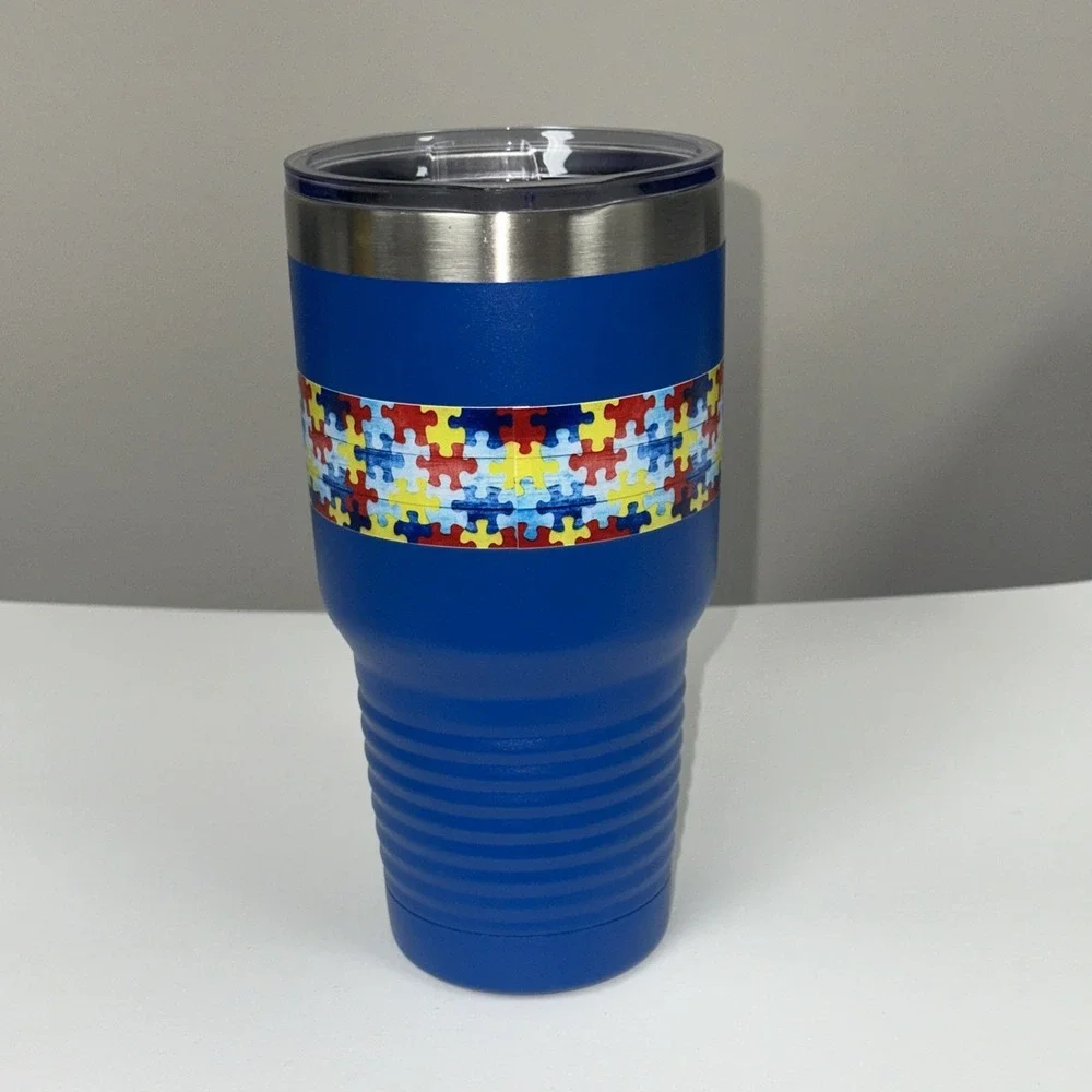 Polar Camel 30 oz Mama Bear Tumbler Blue Autism Awareness Puzzle Wrap New